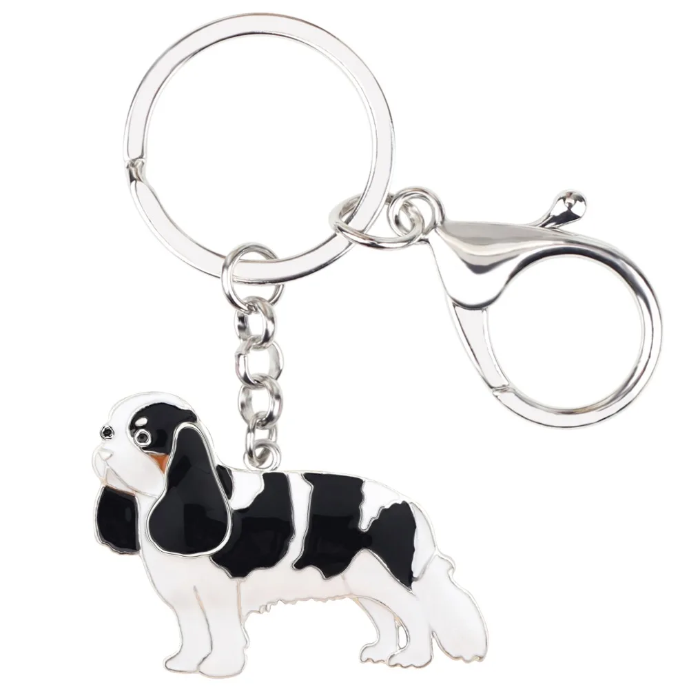 Bonsny Enamel Metal Cavalier King Charles Spaniel Dog Key Chains Keychain Rings Anime Jewelry For Women Girls Handbag Car Charms