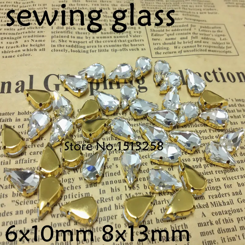 6x10mm 8x13mm 50Pcs Pear Drop Fancy Stone Crystal Clear Color with Gold  Metal Claw Setting Teardrop Sew on for dress,Jewelry