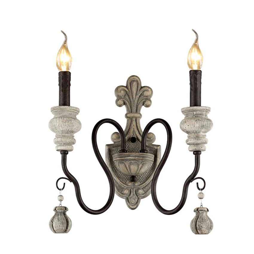 American Candlestick Wall Lamps Retro Mediterranean French Mirror Headlight Sconce Wall Lights Bedside Aisle Corridor Fixtures