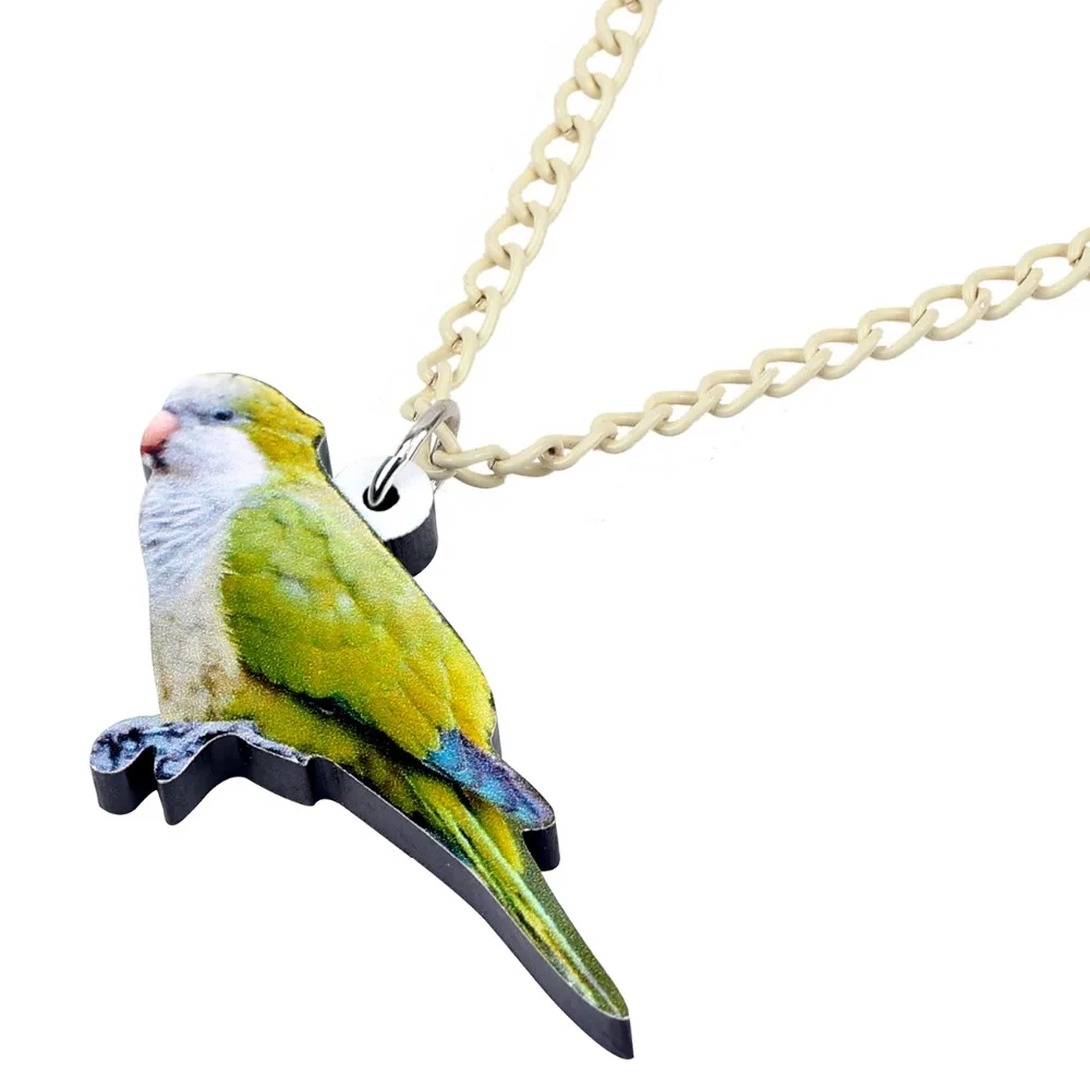 WEVENI Acrylic Monk Parakeet Bird Pendant Chain Collar Novelty Animal Jewelry Necklace For Women Girls Teens Gift  Accessories