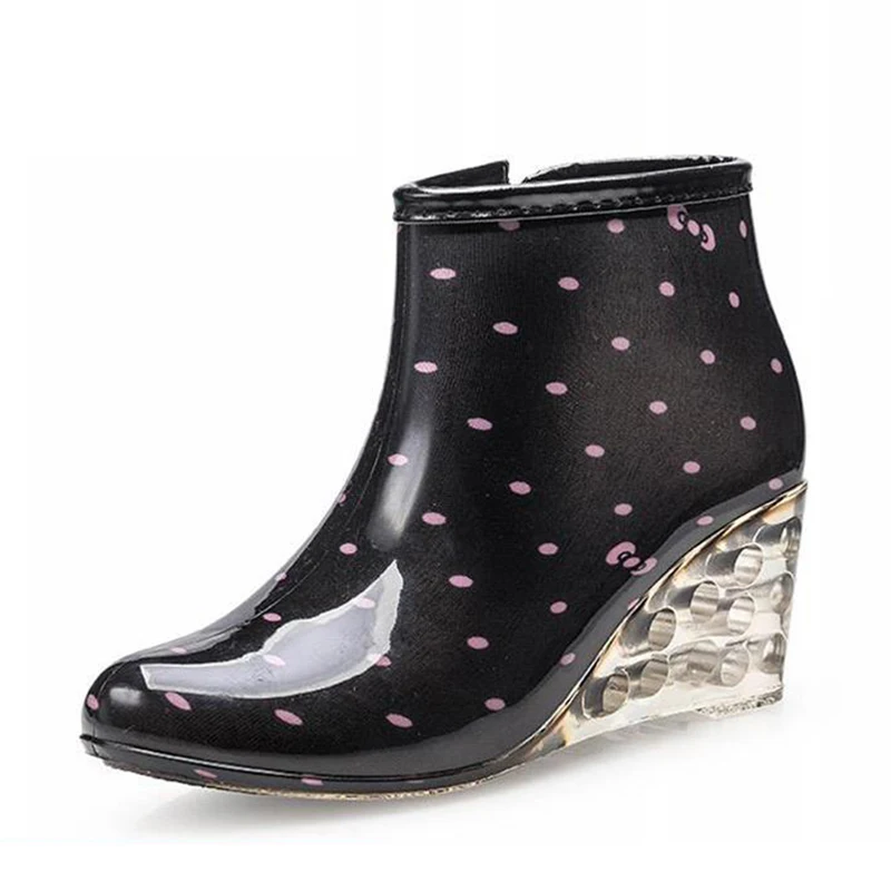 Fashion Women Wedges Rain Boots Female Short High-Heeled Boots Wedge Rain Shoes Rubber Water Shoes For Woman