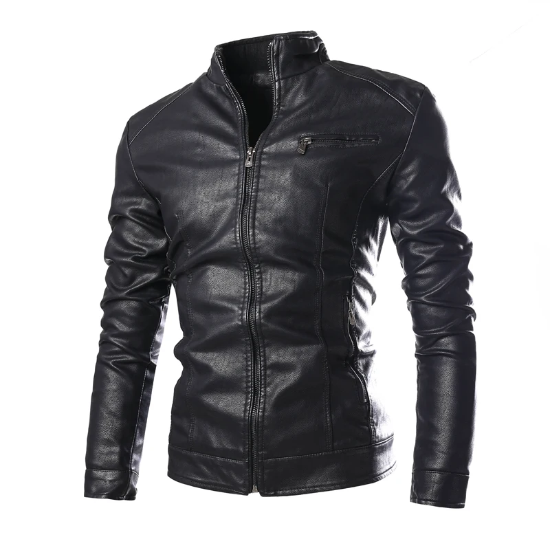 2022 New Fashion Men\'s Solid Color Leather Jacket , High-quality PU leather stand-collar slim jacket jacket  Brown, black
