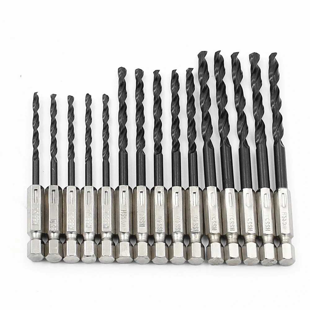 Khoan Sắt HSS 15Pcs Đen Xoắn Bộ Mũi Khoan Thấy Bộ Thép Nitrua 1/4 Chuôi Lục Giác 3Mm 4Mm 5mm Máy Khoan Tiều Phu Tự Làm Dụng Cụ