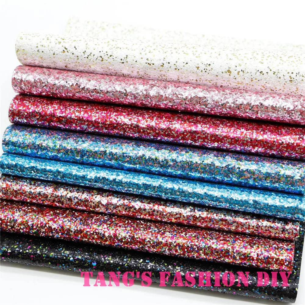 10 PCS/SET--20X22CM DIY Hair Bow Material CHUNKY Glitter Color Mix Synthetic Faux PU Leather