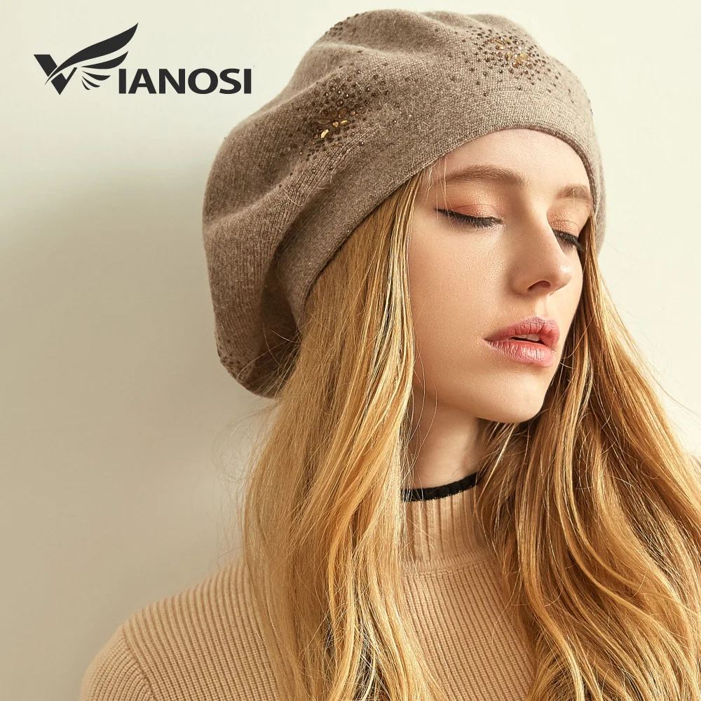 VIANOSI Wool Beret Female Winter Hats For Women Flat Cap Knit Cashmere Hats Lady Girl Berets Hat Female