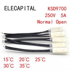 1pcs KSD9700 250V 5A Bimetal Disc Temperature Switch N/O Thermostat Thermal Protector 15 20 25 30 35 degrees centigrade