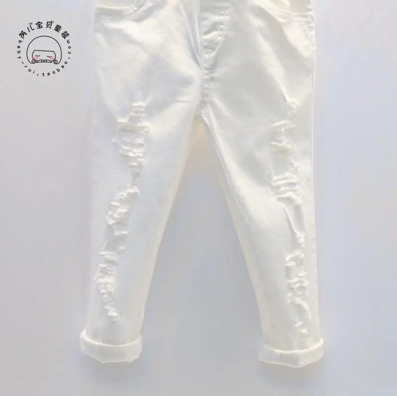 2019 New Item Girl White Jeans Pant Hole Design