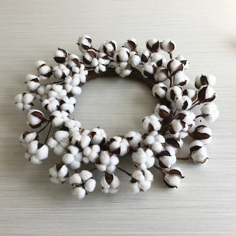 2019 New Design 19 Inch Natural Boll Wreath  Farmhouse Door  Decoration Simulation  Flower Handmade Garland