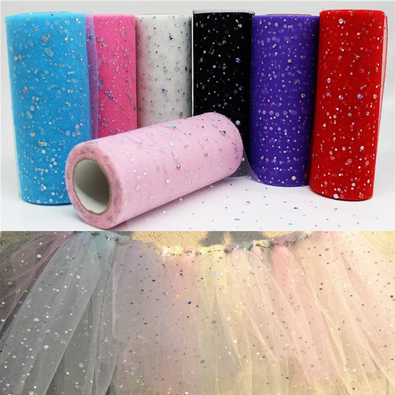 15cm Width 10/25 Yards Glitter Sequin Tulle Roll Spool Tutu Wedding Decoration Organza Laser DIY Craft Birthday Party Supplies