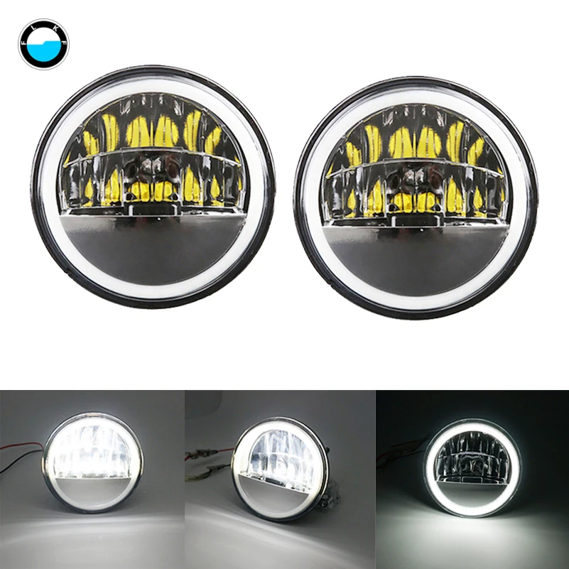 Motorcycle accessories 4.5Inch LED Fog Lights Replacement Bulb with White Halo Ring For Road King Passing Lamps angle eye