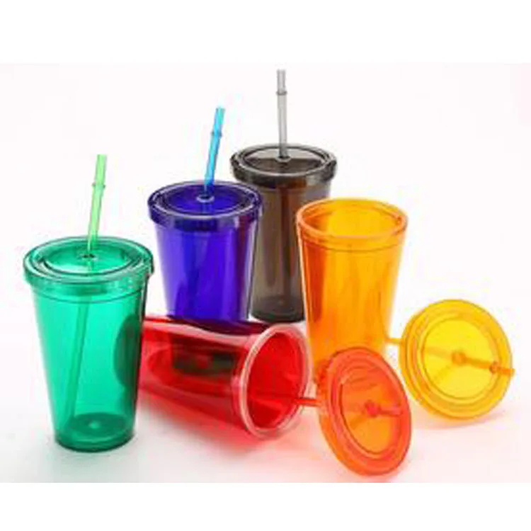 Double Wall Plastic Tumblers With Lids Straws 16oz Drinking Cups Mugs Double Wall Insulated Tumblers with Straw Lid image 2