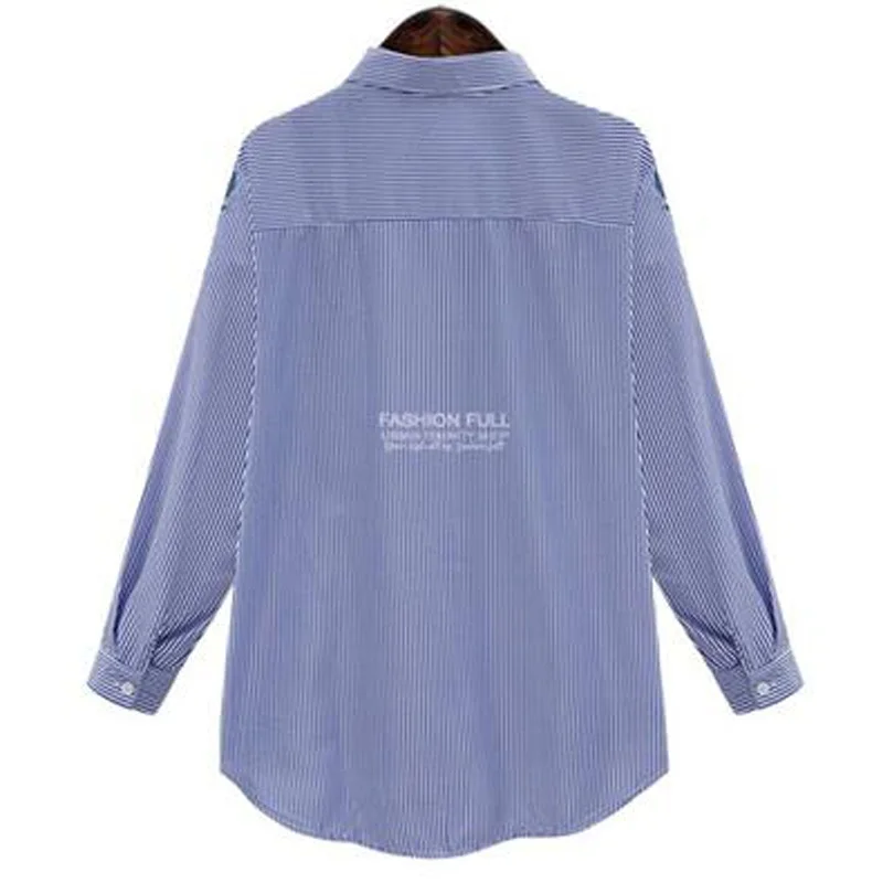 NYFS 2024 Europe Woman Blouses Long Shirts Single Breasted Stripe Embroidered temperament shirt Women large Size Blouse XL-5XL