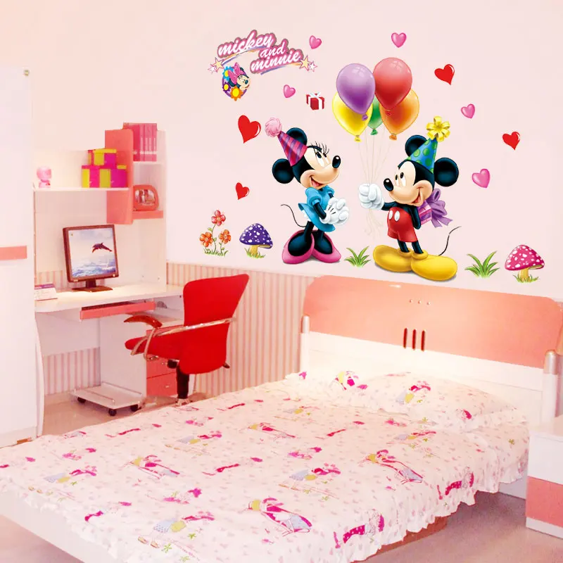 Removable Mickey Mouse and Minnie Sticker 602. Kids Baby Nursery Room Decor Mural Decoration
