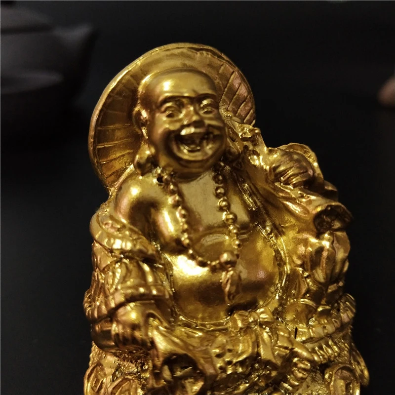 Golden Chinese Laughing Buddha Statue Ornaments Feng Shui Money Maitreya Buddha Sculpture Figurines For Home Garden Decoration