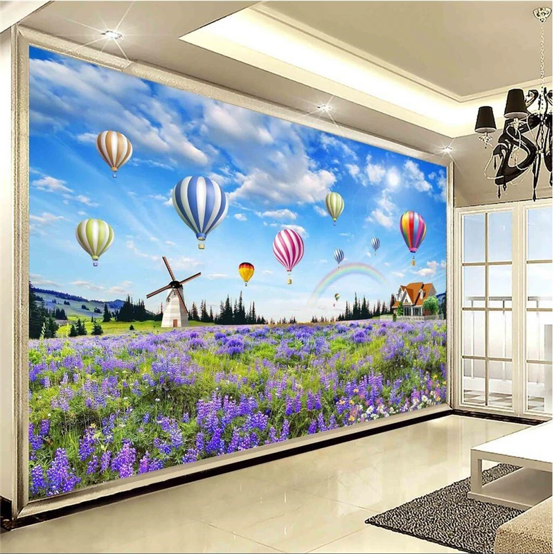 

wellyu papier peint wallpaper for walls 3 d Custom wallpaper Lavender Pastoral Scenery Sea World Hot Air Balloon TV Wall