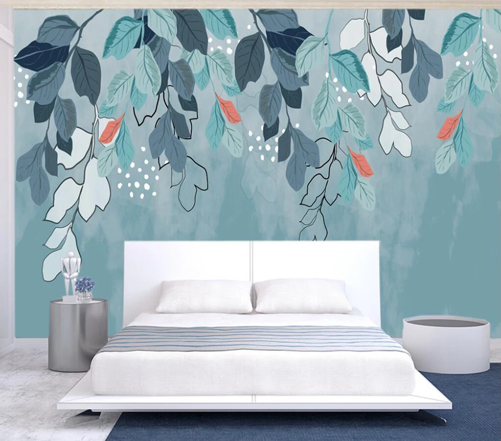 Custom wallpaper Hand-painted leaf background wall painting