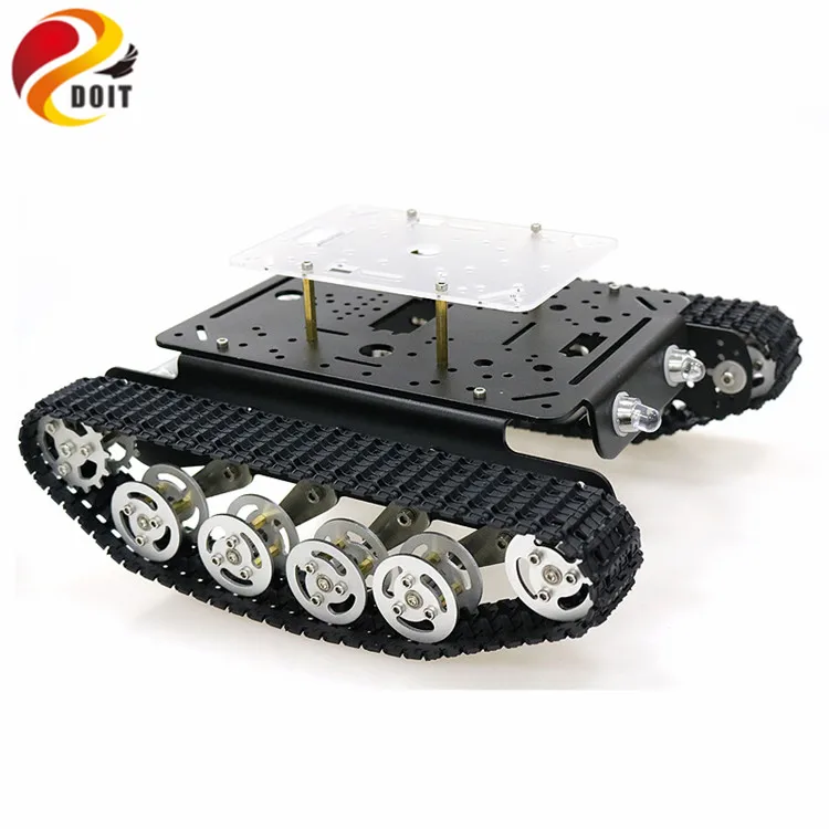 Chasis de tanque de Robot inteligente de Metal con Motor de CC Dual, ruedas de aleación de aluminio, pistas de plástico para Arduino Project TS100