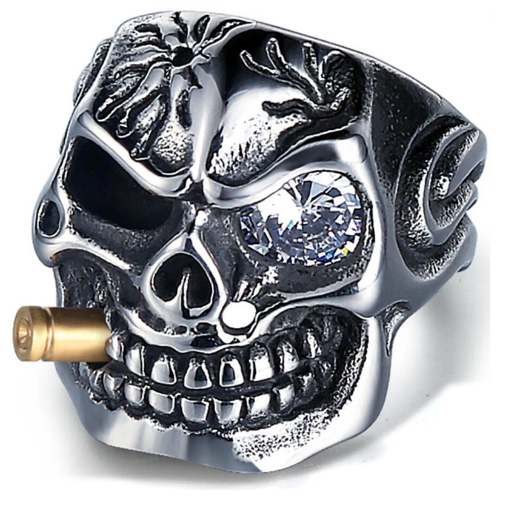 Punk Jewellery 316L Stainless Steel Men Ring Vintage Viking Skeleton Finger Band Rings With Crystal Eye Men\'s Jewelry Wholesale