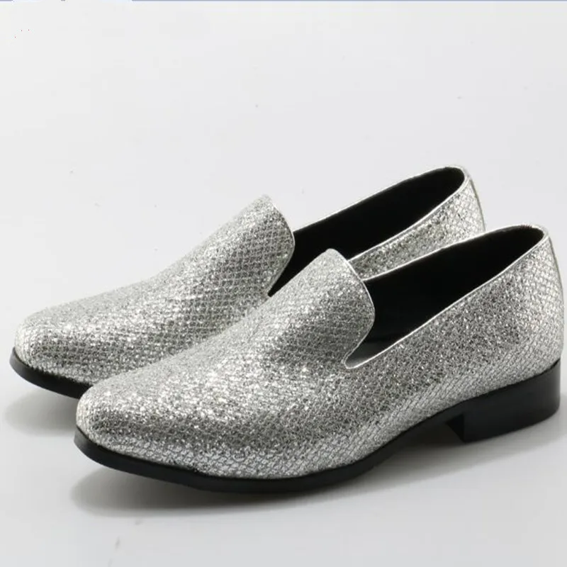 

sapato social mens genuine leather shoes glitter pointy loafers slip on flats formal wedding dress shoes men oxford shoes