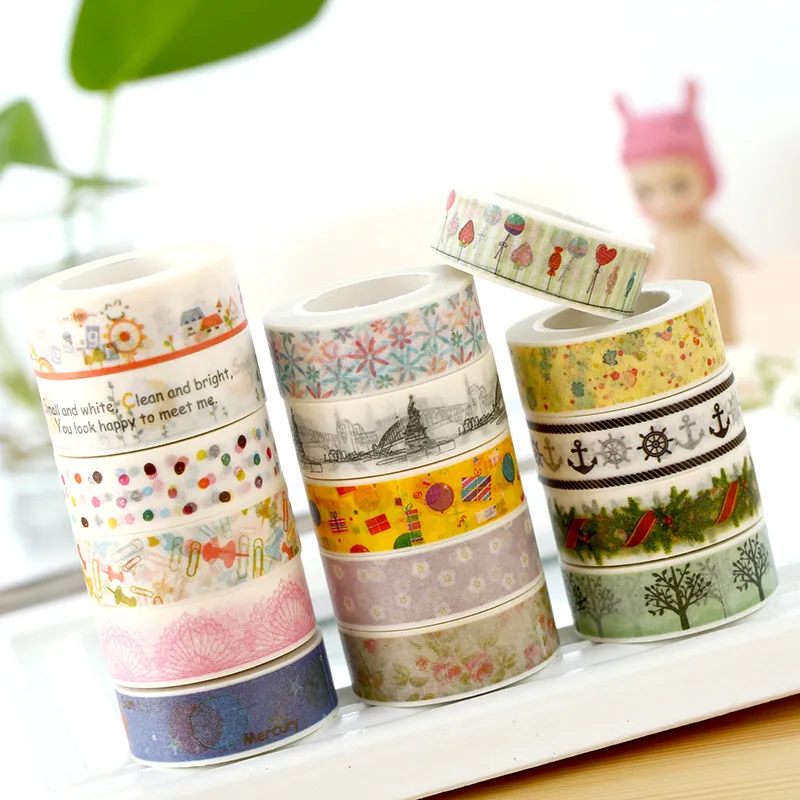 Flor fresca decorativo washi tape criativo âncora torre fitas para diy scrapbooking masking fita adesivos escritório escola suprimentos