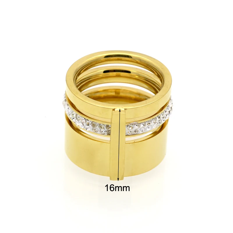 Gold Color Zircon Crystal Titanium Stainless Steel Rings For Women Men Wedding Jewelry Three Layers Beauty anillos Female Rings