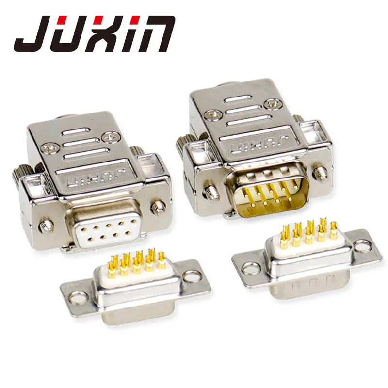 Solid needle Gold plated DB9/RS232 connector 9pin male 9PIN female D-SUB9PIN COM connector with metal shell   DB9 female