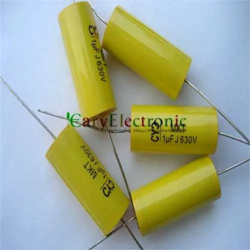 Wholesale 50pcs long leads yellow Axial Polyester Film Capacitors electronics 1.0uF 630V fr tube amp audio free shipping