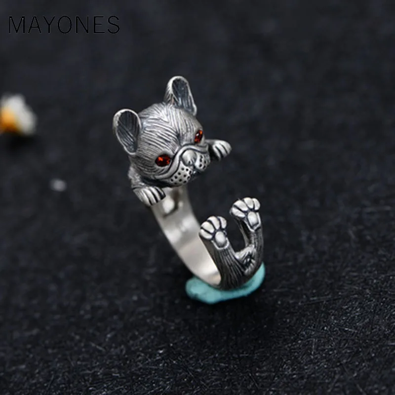 Drop Shipping Vintage Thai Silver Red Eye Cut  Dog Ring Fashion Wedding Cute Cat Rings For Women