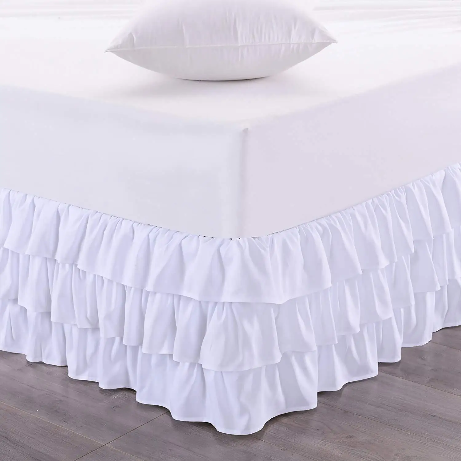 Three Layers Wrap Around Elastic Solid Bed Skirt Elastic Band Without Sheet Easy On/Easy Off Dust Ruffled Tailored Home Hotel