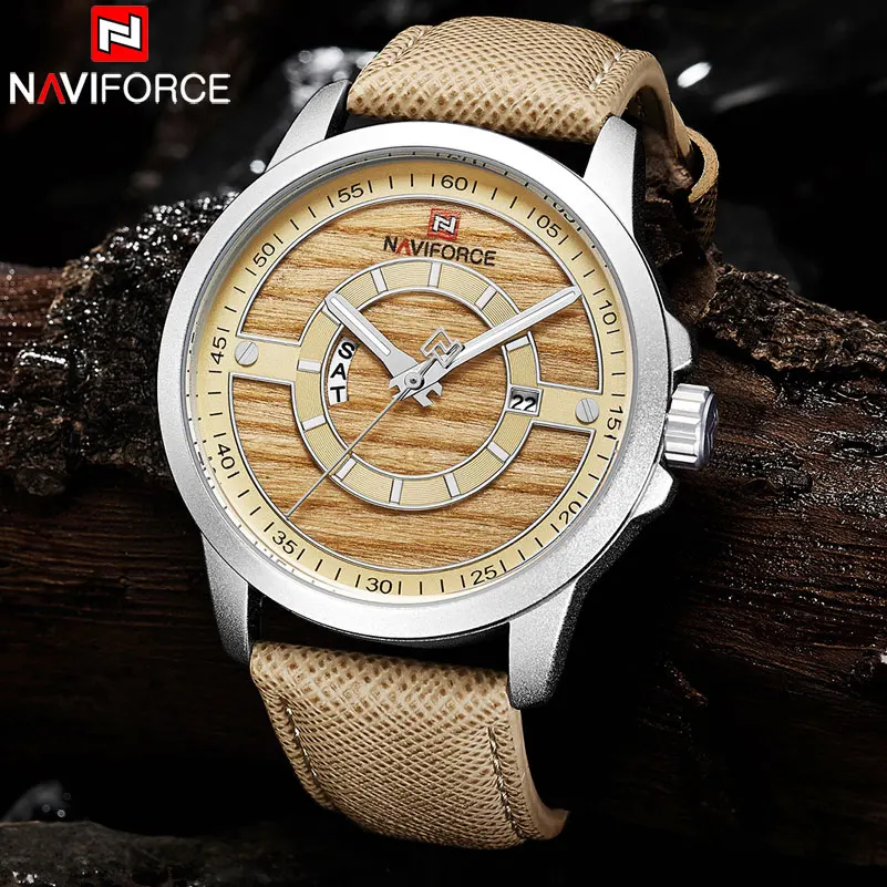 NAVIFORCE Brand Mens Military Sport Watches Men Army Camouflage Quartz Watch Leather Waterproof Calendar Clock Relogio Masculino