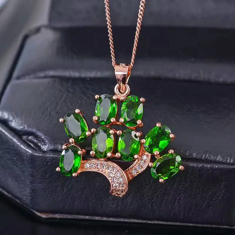 Fashion tree pendant 8pcs 4mm*6mm natural diopside solid 925 silver chrome diopside necklace pendant Russian emerald pendant