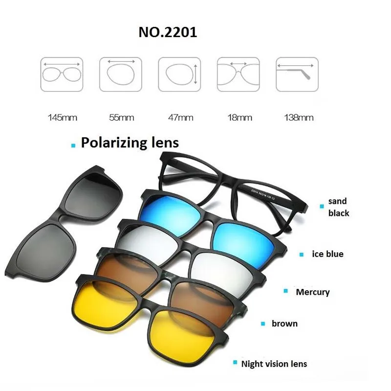 Retro 5+1 Polarized Myopia Clip Sunglasses Eyeglasses For Men Women Five Magnet Set Mirror 0 -1 -1.5 -2 -2.5 -3 -3.5 -4 -5 -6