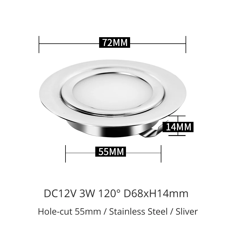 50 ชิ้น/ล็อต Ultrathin DC12V Mini 3 W LED Downlight IP65 ห้องน้ำห้องอาบน้ำโคมไฟเพดานโคมไฟ Hole - ตัด d55mm