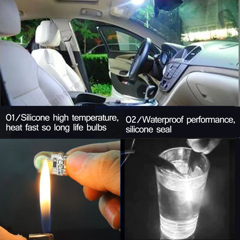6 X Auto T10 LED W5W LED Bulbs White 194 168 LED Lamp 501 COB silicone shell Car LED Lights Super Bright Turn Side Lamp 12V D030