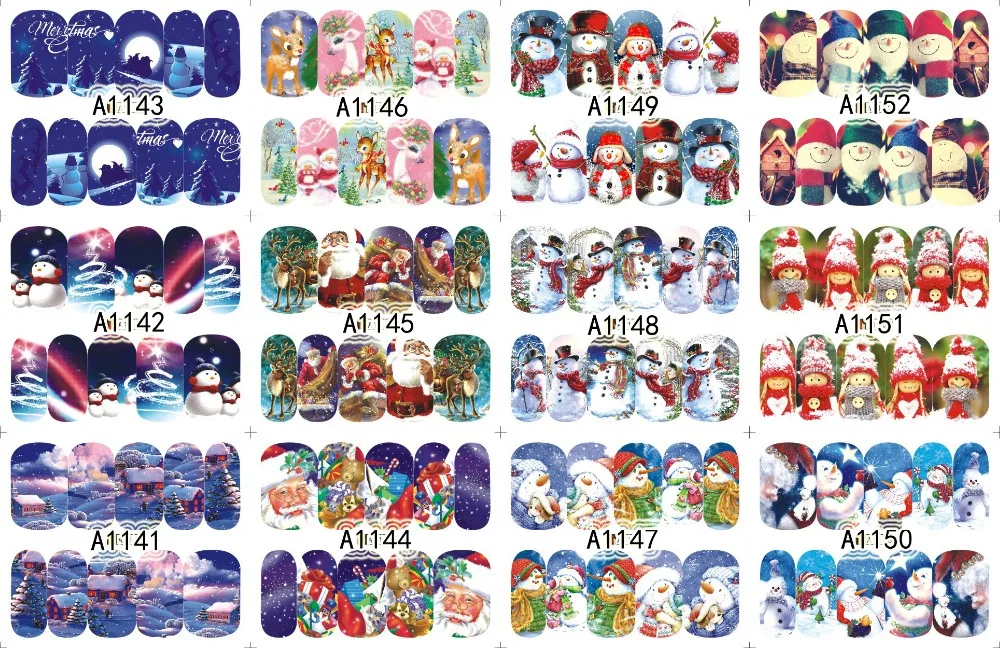 60 Sheets Mixed Designs Christmas Water Transfer Nail Art Decorations Stickers Decals Winter Style Nails Supplies Tool 1129-1188