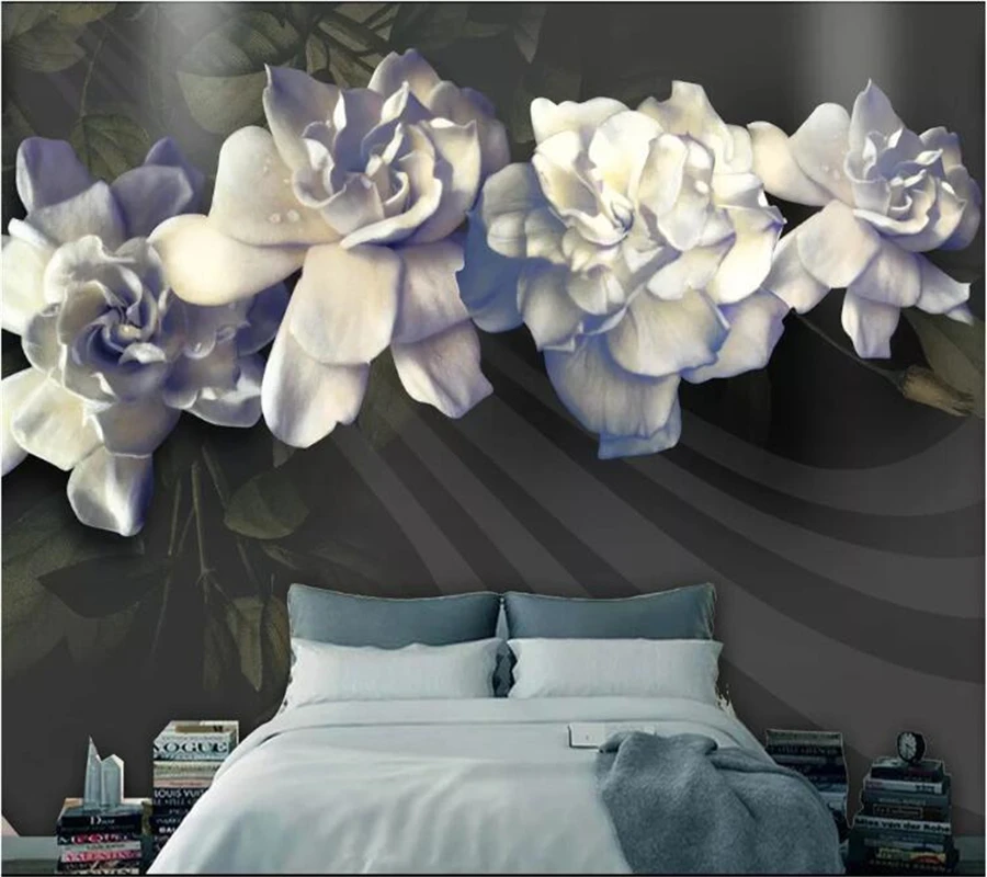 

wellyu Custom Wallpaper papier peint HD large embossed gardenia vintage background wall papier peint behang wall murals