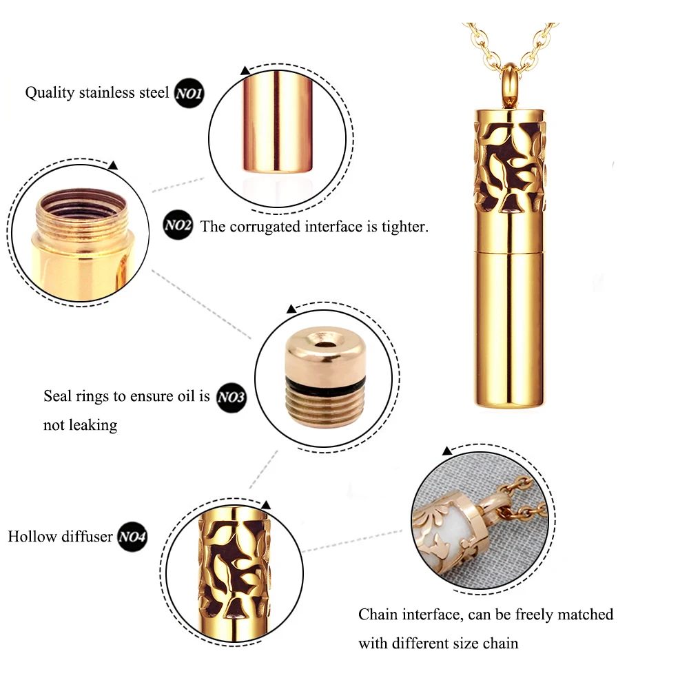 Essential Oil Diffuser Necklace 316L Stainless Steel Locket Perfume Couple Pendant Bottle Jewelry with Felt Pad