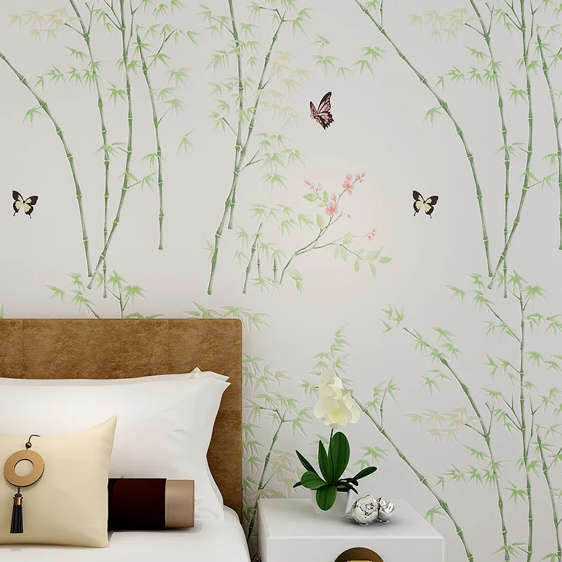 

wellyu papel de parede Warm Pastoral Bamboo Bamboo Wallpaper Bedroom Nonwovens Wallpaper Living Room TV Backdrop