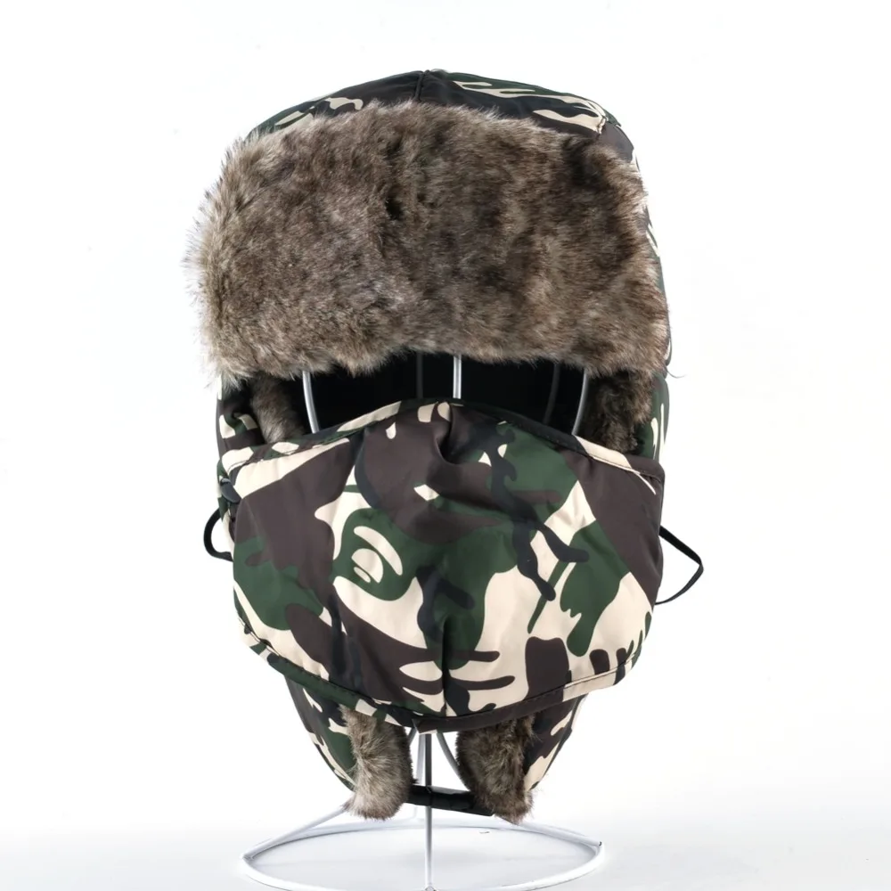 TQMSMY Camouflage ear flaps hat men ushanka snow caps unisex bomber hat women winter hats for men's masks cap casual warm bone