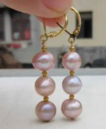 Free shipping A pair of natural bizarre pink purple pearl earring 14K/20 YELLOW HOOK