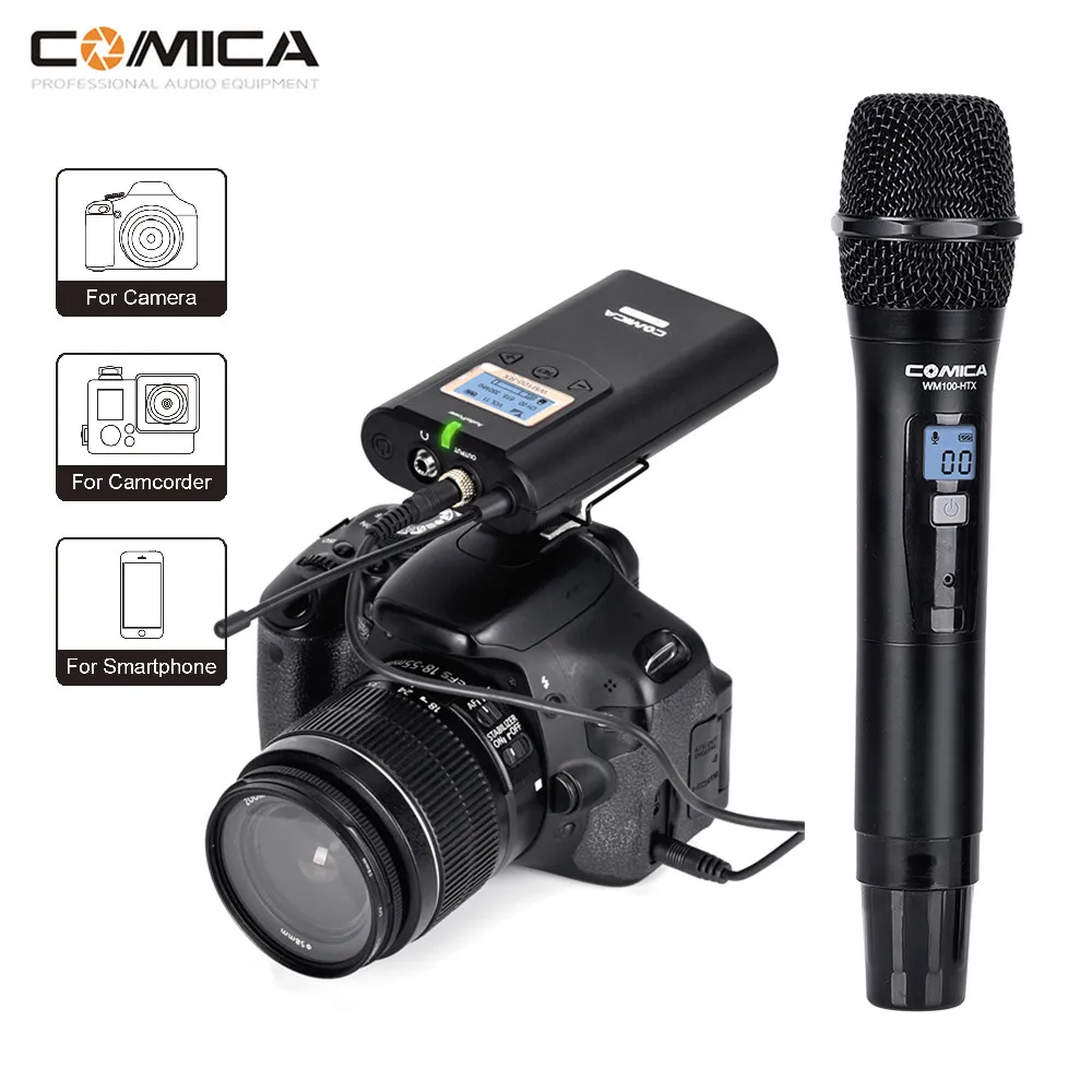 COMICA CVM-WM100H 48-Channel UHF Wireless Handheld Microphone System Receiver XLR & 3.5mm Output Cable for DSLR Camera Camcorder