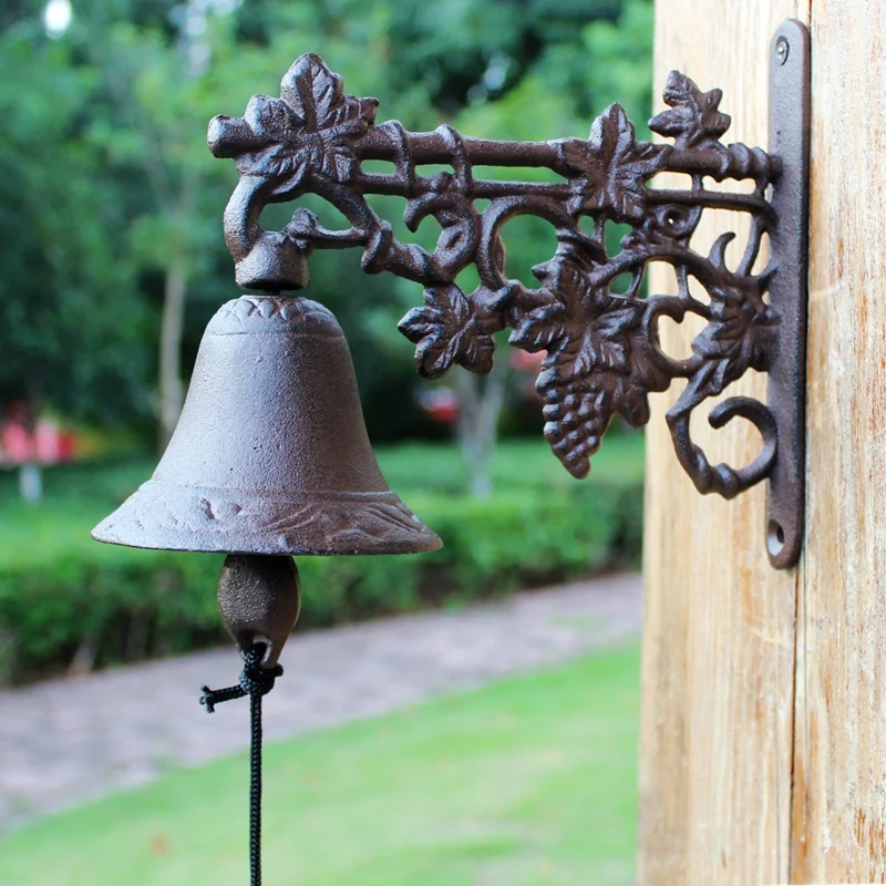 

Vintage Grape Vine Wall Mounted Cast Iron Hand Cranking Welcome Door Bell Double-sided For Home Garden Bar Outdoor Decoration