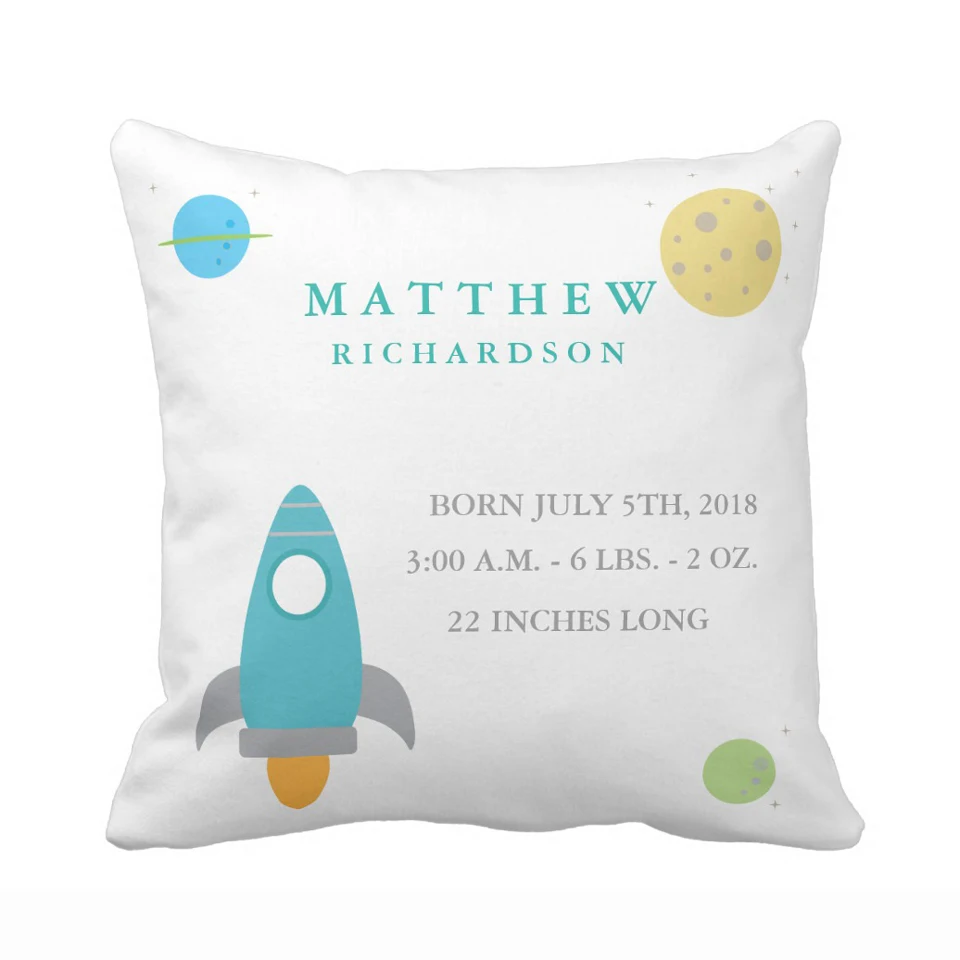 

Custom Outer Space Baby Nursery Birth Announcement Throw Pillow Cover Decorative Cushion Cover Soft Polyester Cotton For Sofa