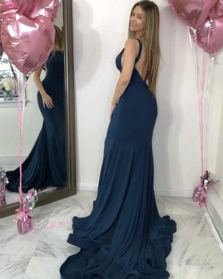 Cinderella Sexy Scoop Sleeveless Backless Meerjungfrau Spandex Prom Kleider Elegante Open Back Sweep Zug Prom Kleider Schnelle Versand