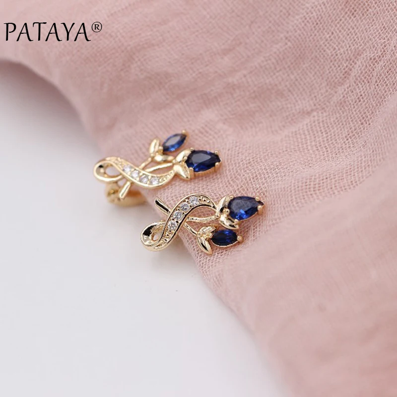 PATAYA Luxury Trendy Crystal Drop Earrings 585 Rose Gold Color Flower Cubic Zircon  Earrings Fashion Women Original Jewelry