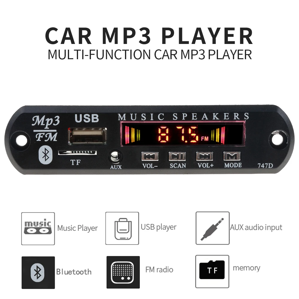 Bluetooth Car Kit 5V 12V Wireless FM Receiver Mp3 Player Decoder Board USB 3.5MM music Player DIY Car Speaker Modification