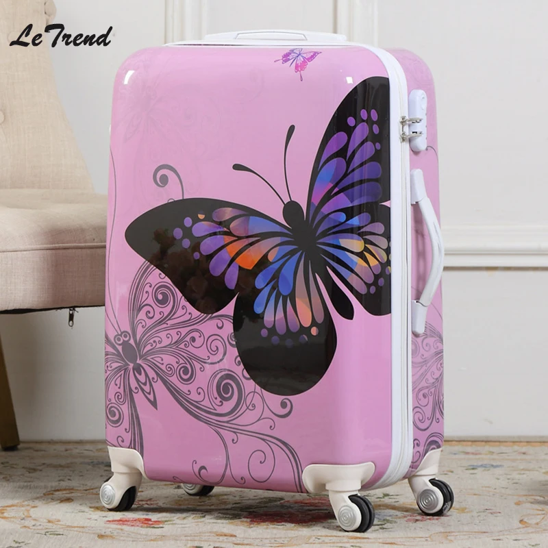 Letrend New Fashion Butterfly Rolling Luggage Spinner Trolley Case Travel Bag 20 inch Boarding Bag 24 inch Trunk Women Suitcase