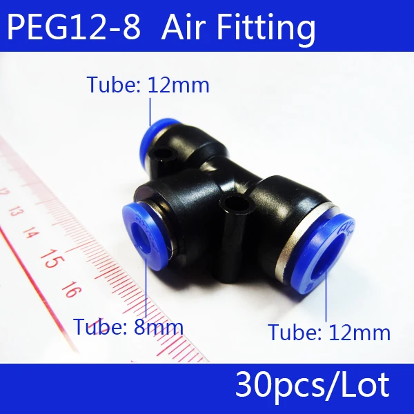 

30pcs PEG 12MM - 8MM Pneumatic Unequal Union Tee Quick Fitting Connector Reducing Coupler PEG 12-8