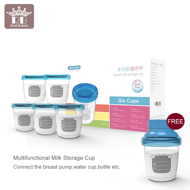 Multifunctional Real Bubee 6PCS/180ML Breast milk storage cup set Baby Food Storage cups Breast Feeding Breast pump accessories