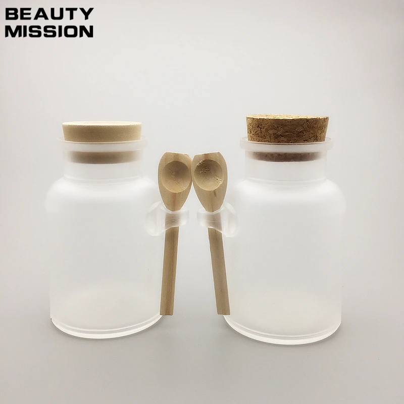 

300g round ABS bath salt bottle with wooden spoon 300ml mask powder scrub plastic container with cork with wooden spoon